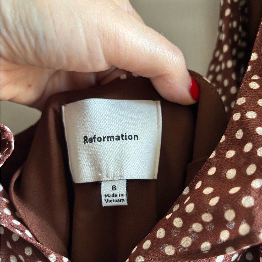 Reformation Brown Polka Dot Mini Dress - Picture 4 of 5
